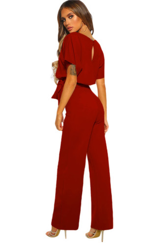 Red Oh So Glam Belted Wide Leg Jumpsuit LC64520-3