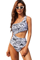Abstract Print One-shoulder Cutout One-piece Swimwear LC442797-1