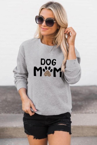 Gray DOG MOM Leopard Claw Print Long Sleeve Sweatshirt LC25311701-11