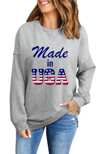 Gray Made in USA Print Long Sleeve Sweatshirt LC25312014-11