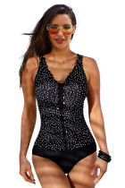 Black Dotted Print Ruffles One-piece Swimsuit LC44839-2