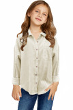 Beige Little Girl Pocketed Corduroy Shirt TZ25581-15
