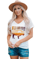 White WILD AND FREE Western Animal Print Short Sleeve T-shirt LC25114404-1