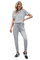 Gray Cozy Cotton T-shirt Pants Set LC261033-11