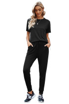 Black Cozy Cotton T-shirt Pants Set LC261033-2