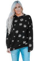 Black Dandelion Print Round Neck Sweatshirt LC2539201-2