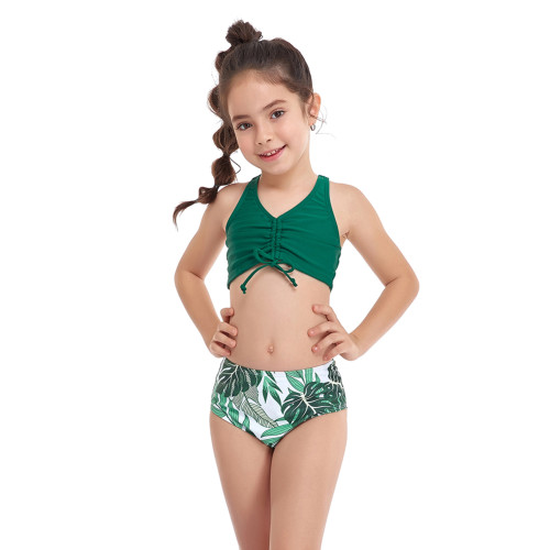 Green Smock Printed Girl's Bikini Swimwear TQK660300-9