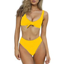 Yellow Solid Front Tie Bikini Swimwear TQK610307-7