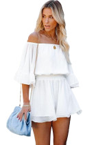 White Solid Ruffled High Waist Off The Shoulder Romper LC643873-1