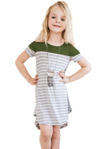 Green Colorblock Patchwork Striped Girls' Dress TZ61105-9