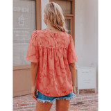 Cameo Lace Trumpet Sleeve Babydoll Blouse TQK210900-47