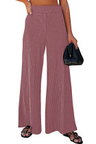 Pink Ribbed Knit High Rise Wide Leg Pants LC773030-10