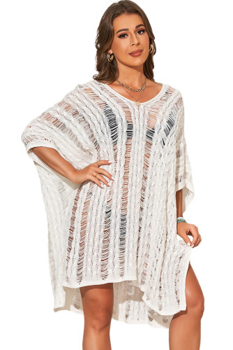 White Knit Hollow-out Beach Cover up LC421368-1