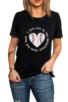 Black Baseball Heart-shaped Letter Print Short Sleeve T Shirt LC25215690-2