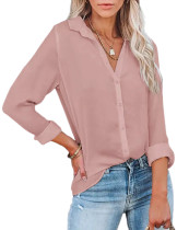 Pink Solid V Neck Buttoned Long Sleeve Shirt TQK220094-10
