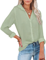 Light Green  V Neck Buttoned Long Sleeve Shirt TQK220094-28