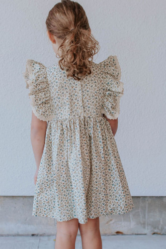 Little Girls Floral Print Ruffled Sleeve Dress TZ61374-1