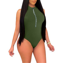 Green Diamond Tassel Zipper Sleeveless Bodysuit TQV250001-9