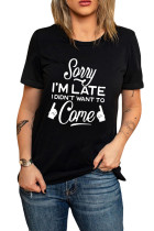 Black Contrast Letters Print T Shirt  LC25215489-2