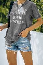 Gray Listen To Your Mother Letter Print Short Sleeve Graphic Tee  LC25215500-11