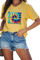 Yellow LOVE MORE Letter Graphic Print Short Sleeve T Shirt LC25215603-7