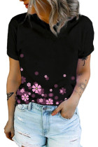 Black Floral Printed Crew Neck Short Sleeve T Shirt LC25215965-2