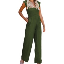 Army Green Ruffle Sleeveless Pocketed Wide Leg Jumpsuit TQK550316-27
