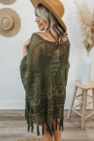 Green Knit Fringe Open Front Cardigan  LC2541268-9