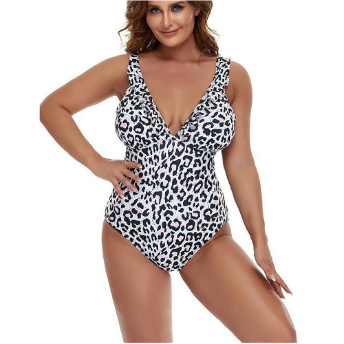 Leopard Print V Neck Sleeveless Plus Size Swimwear TQK620165-20