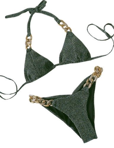 Army Green Diamond Chains 2pcs Bikini Swimsuit TQK610326-27