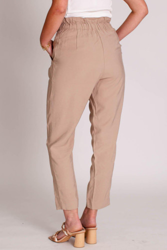 Khaki Solid Color Paperbag Pants LC773021-16