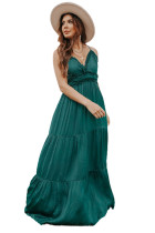 Green Cross Back Frilled Sleeveless Tiered Maxi Dress  LC619360-9