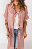 Pink Swiss Dot Short Sleeve Belted Buttoned Open Front Cardigan LC2541352-10