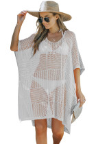 White Knitted Hollow-out Beach Cover up with Slits LC421463-1