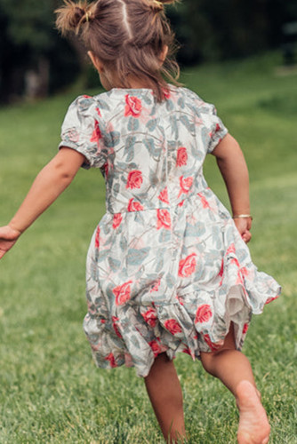 Red Little Girls Painted Rose Floral Dress TZ61504-3
