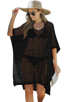 Black Knitted Hollow-out Beach Cover up with Slits LC421463-2