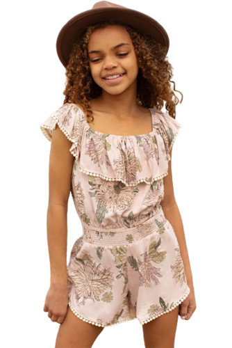 Pink Little Girl Ruffle Square Neck Floral Romper  TZ62070-10