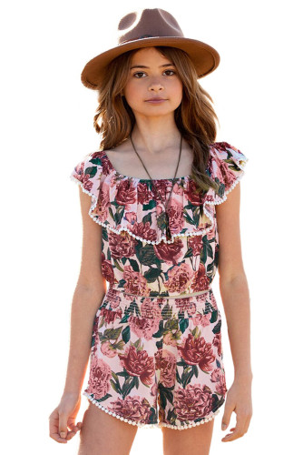 Red Little Girl Floral Ruffled Top and Shorts Set TZ62070-3