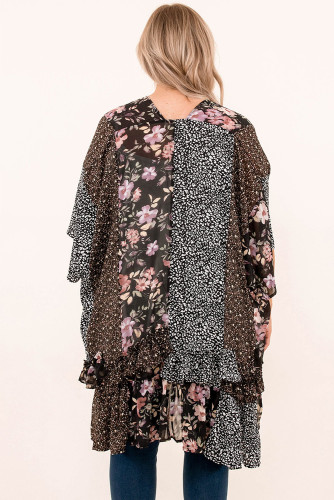 Floral Leopard Polka Dot Plus Size Kimono LC8511630-2