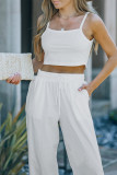 White Cropped Cami Top and High Waist Pants Set LC621950-1