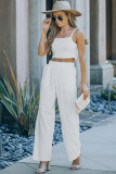 White Cropped Cami Top and High Waist Pants Set LC621950-1