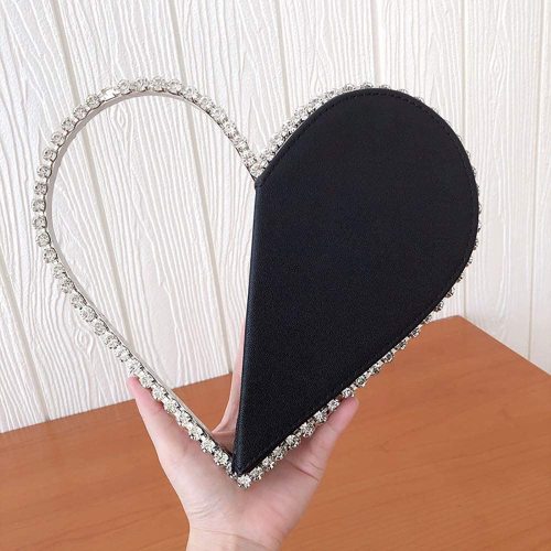 Black Heart Shaped Party Evening Clutch Bags with Crystal H21238-2