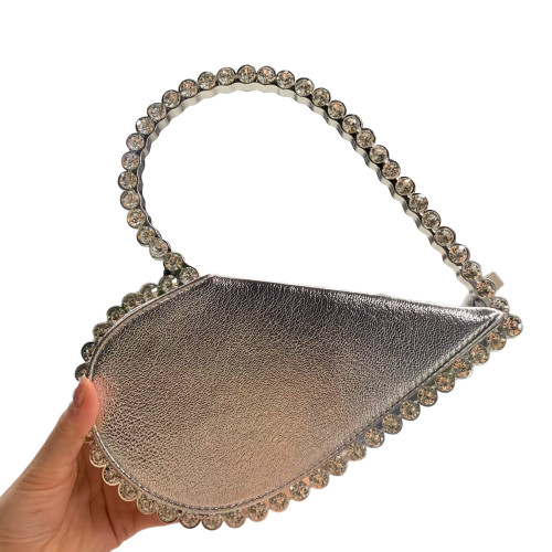 Silver Heart Shaped Party Evening Clutch Bags with Crystal H21238-13