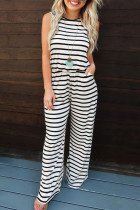 White Striped Print Pocketed Sleeveless Jumpsuit  LC642981-101