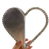 Silver Heart Shaped Party Evening Clutch Bags with Crystal H21238-13