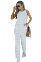White Striped Print Pocketed Sleeveless Jumpsuit  LC642981-1