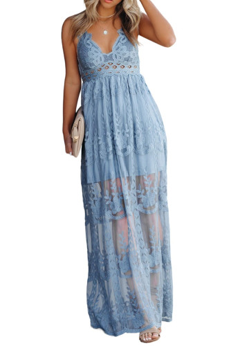 Sky Blue Lace Crisscross Backless Maxi Dress LC619278-4