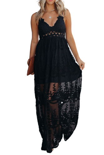 Black Lace Crisscross Backless Maxi Dress LC619278-2