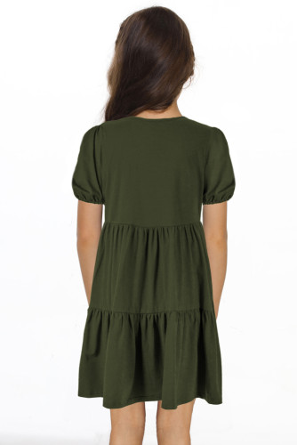 Green Little Girl Tiered T Shirt Dress with Pockets TZ61492-9
