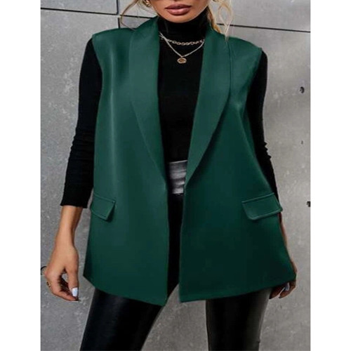 Green Lapel Collar Sleeveless Blazer TQK260055-9